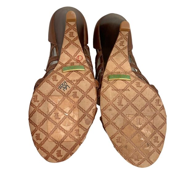 Y2K LAMB Lace Up Wedge Heels Brown Caged Leather Indie Lolita Boho Glam Open - Picture 11 of 12